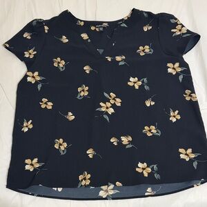 Hilary Radley Navy Floral Blouse